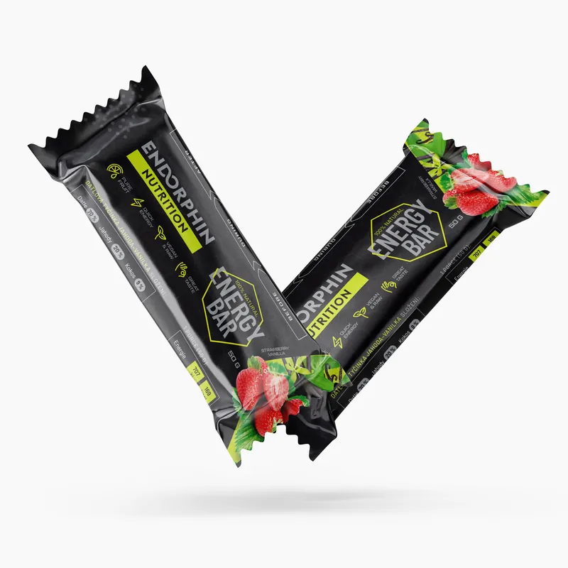 Autentický Energy Bar - Přírodní energetická tyčinka Endorphin Nutrition - Datlová tyčinka jahoda-vanilka 50g Endorphin Republic