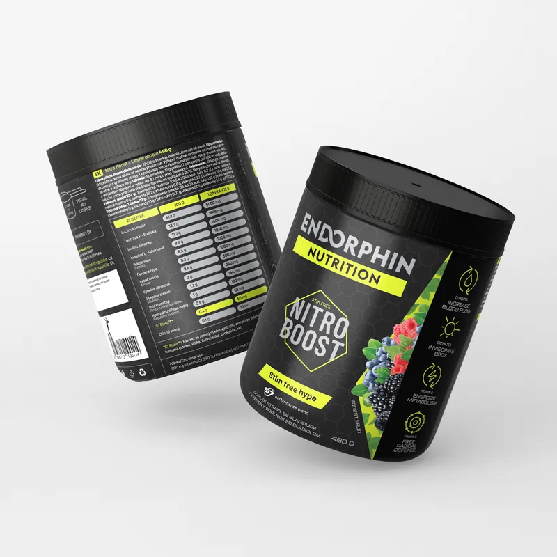 Jen Po Omezenou Doba Nitro Boost - Přírodní předtréninkový stimulant Endorphin Nutrition - Energetický nápoj Dóza 480g Příchuť lesní ovoce Endorphin Republic