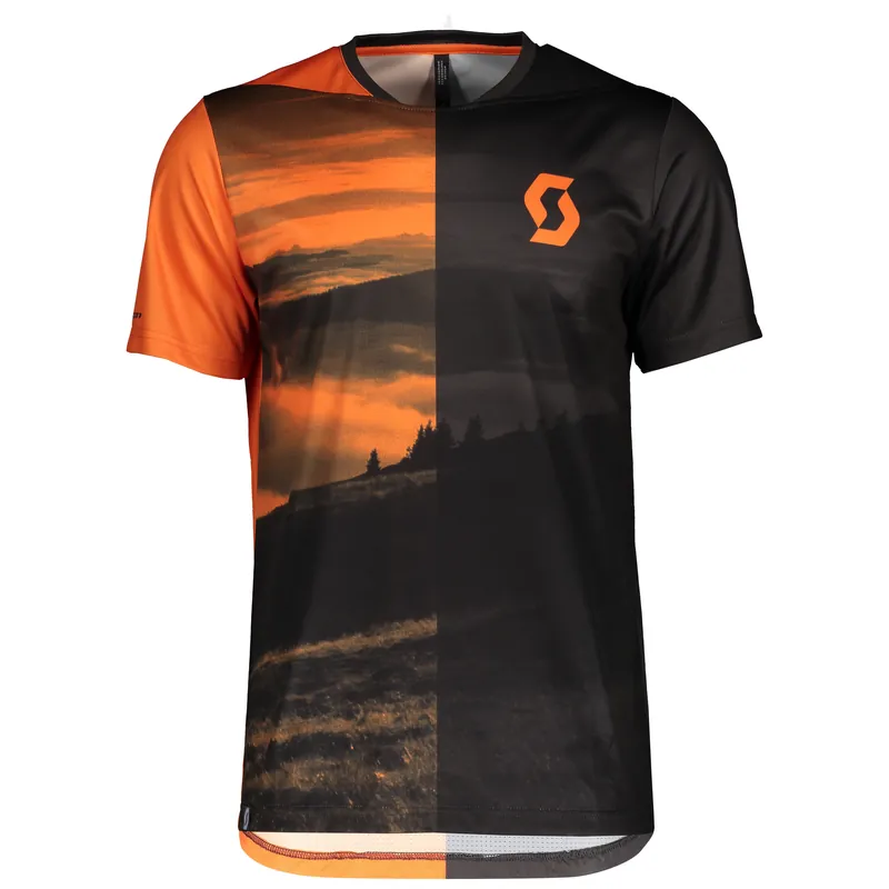 SCOTT Shirt M‘s Trail Flow s/sl (Oranžová) - Pánské cyklistické triko s krátkým rukávem Endorphin Republic Sleva