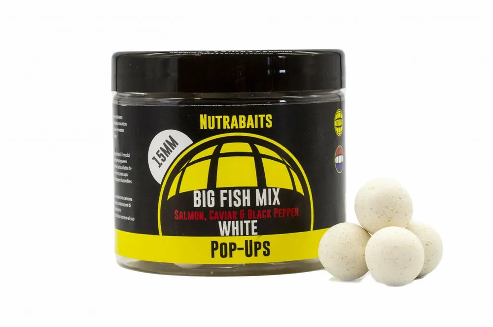 Levný Nutrabaits pop-up - Big Fish Mix (Salmon Caviar Black Pepper) Whites 15mm