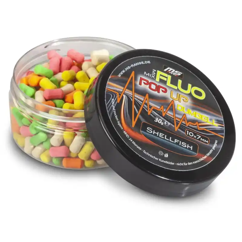 SAENGER MS Range Fluo pop up dumbell 10 x 7 mm, příchuť mušle, 30 g Cenová Bomba