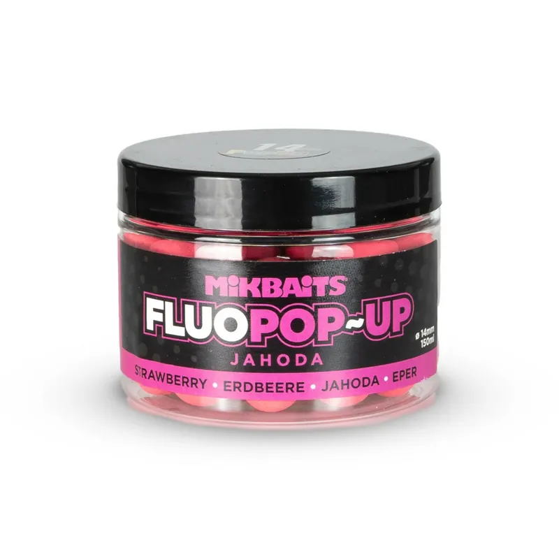 MIKBAITS Plovoucí fluo boilie 150ml - Jahoda 14mm Speciální Cena