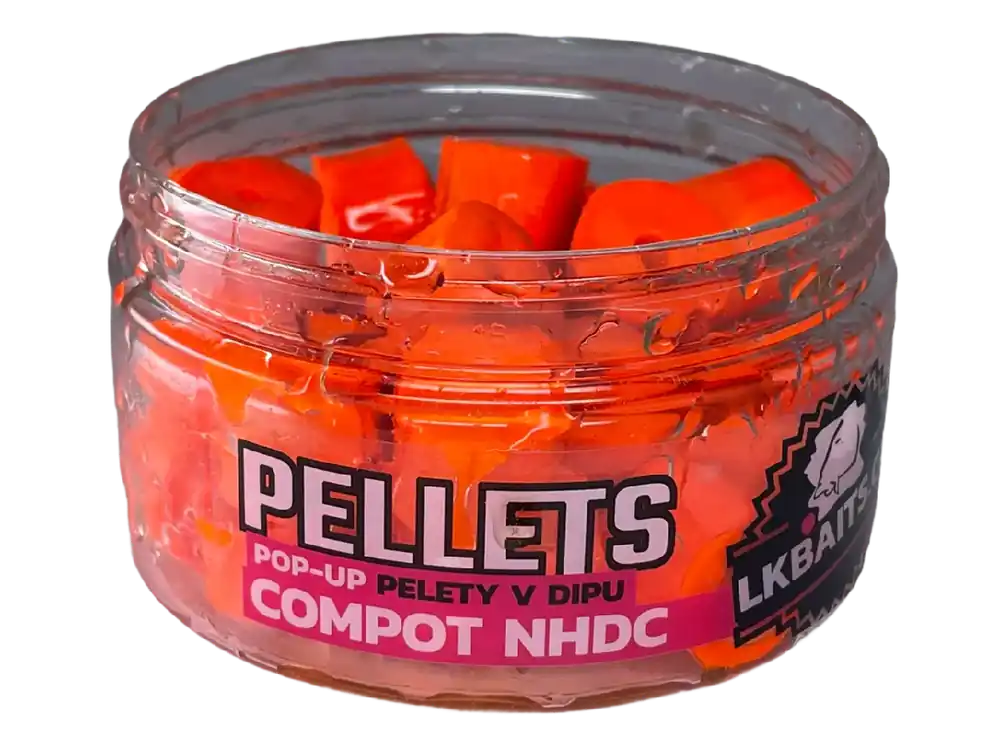 Tovární Cena LK Baits POP-UP Pelety v dipu Compot NHDC 12mm, 40g