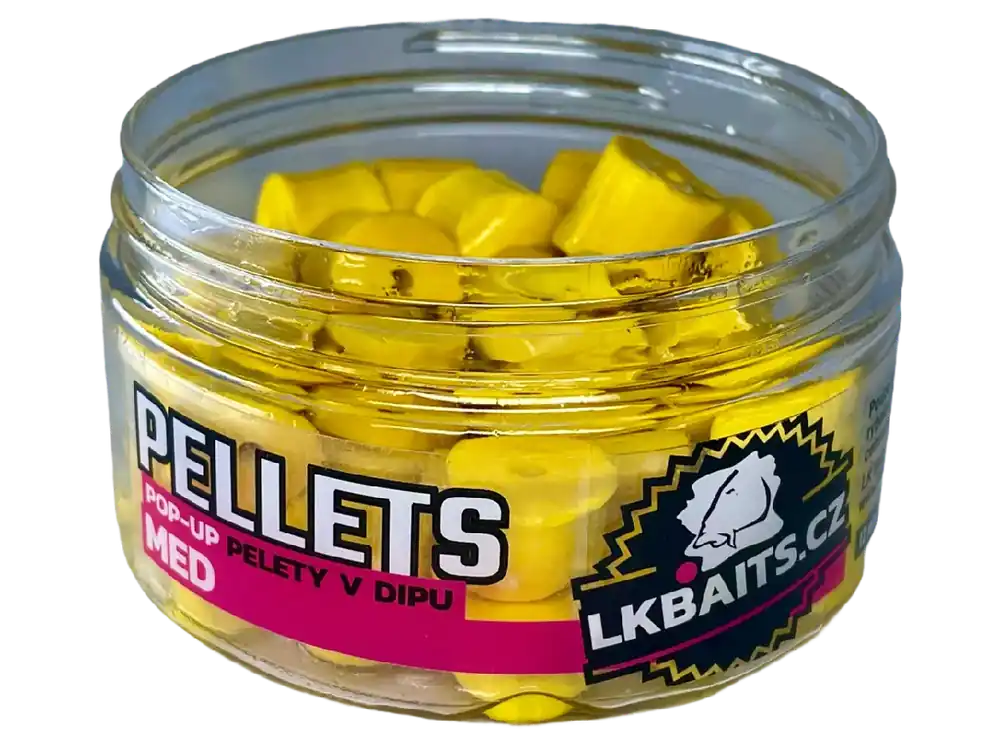 Nová Kolekce LK Baits POP-UP Pelety v dipu Med 12mm, 40g