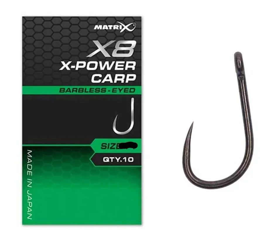 Super Cena Fox Matrix X8 X-Power Carp Size 10 Barbless Eyed 10 Stück