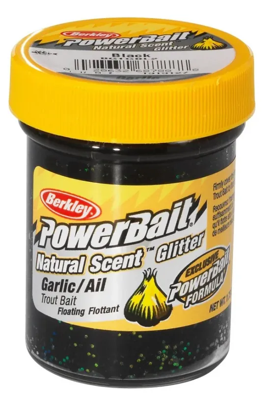 Vysoce Kvalitní Berkley Powerbait Natural Glitter Trout Dough Garlic Black 50g