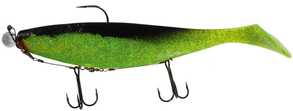 Finální Výprodej Relax Xtra-Soft 23cm Grün (Chartreuse)-Glitter / Schwarz montiert 12/0 20g mit Beihänger