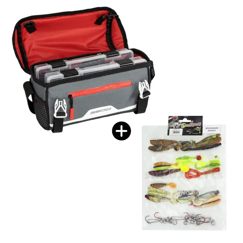 Super Cena Zander Stillwasser Set Plano Tasche 3600 + SX Zielfisch-Set Stillwasser Zander 17 Shads 11 Jigköpfe