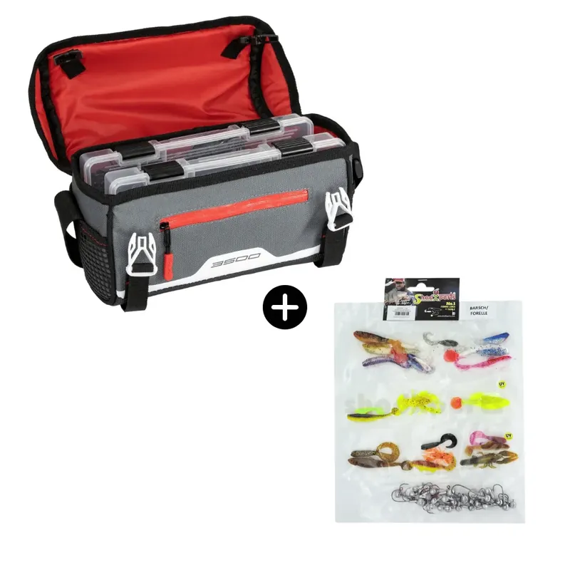 Nízká Cena Barsch und Forelle Stillwasser Set Plano Tasche 3600 + SX Zielfisch-Set Forelle/Barsch Stillwasser 23 Shads 17 Jigköpfe