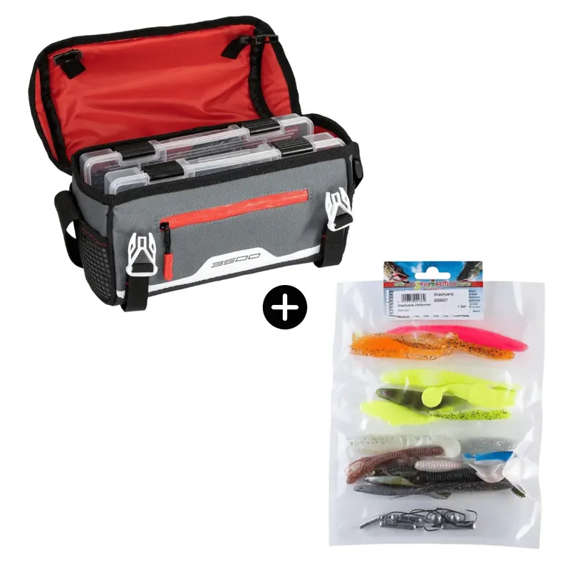 Dropshot Set Plano Tasche 3600 + SX Zielfisch-Set Dropshot 23 Shads 12 Haken diverse Bleie Vysoce Kvalitní