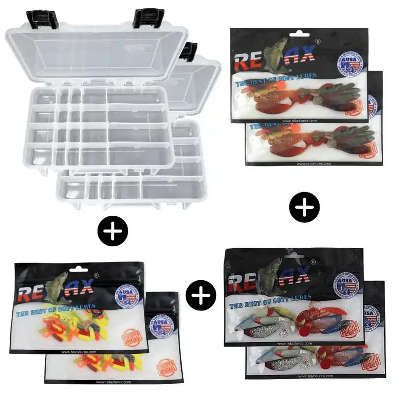 Giganto-Köder-Set Barsch und Forelle 80 Relax Gummi-Köder + 2x Plano 3650 Box Horká Nabídka