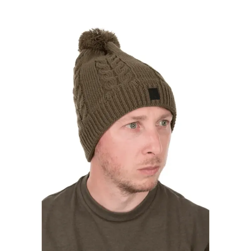 Fox Khaki Knitted Bobble Hat Nízká Cena