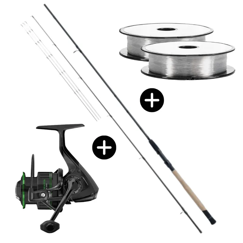 Akce Method Feeder Set WFT Method Feeder 360cm 15-60g + Cormoran Cross Water 3000 + Go Fish Mono Schnur