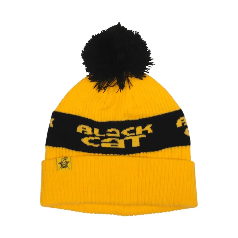 Black Cat Bobble Hat Yellow Autentický