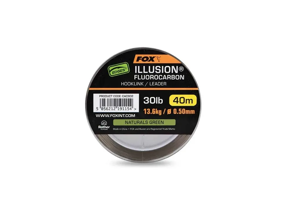 Fox Fluorocarbon Edges Illusion Fluorocarbon Hooklink/Leader Naturals Green 40m 0,50mm 30lb 13.6kg Dokud Zásoby Vydrží