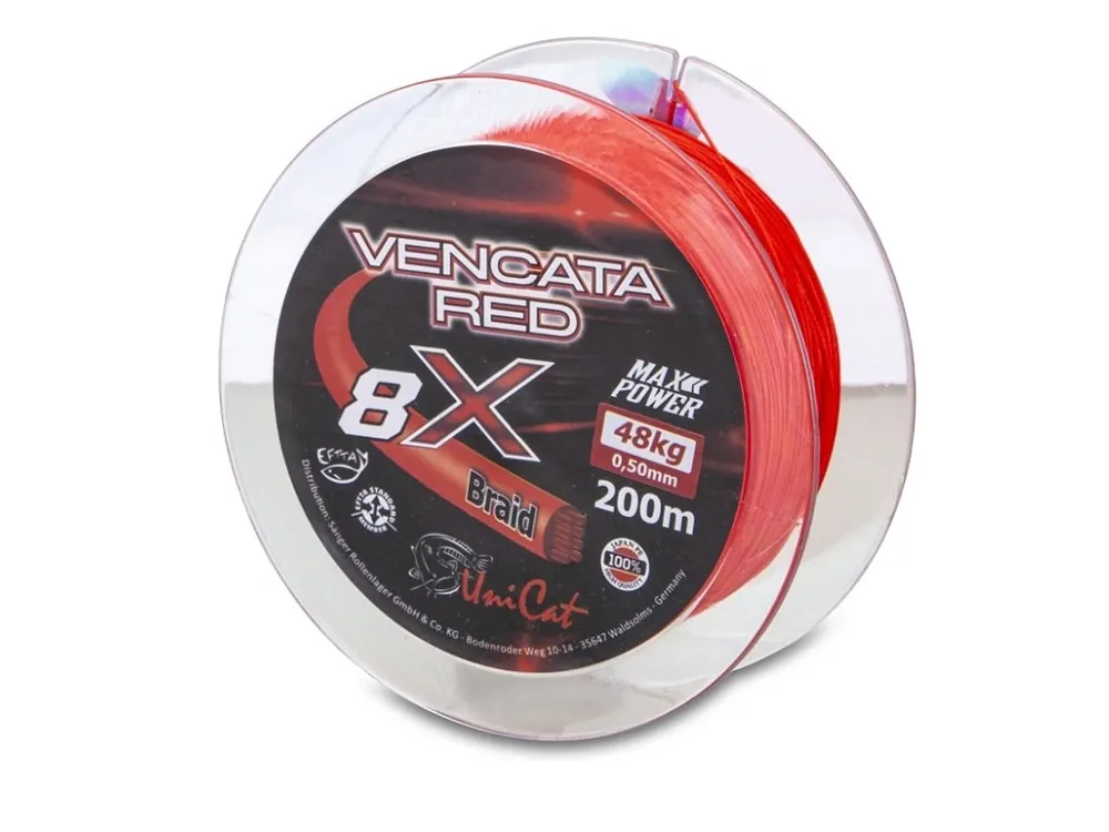 Uni Cat šňůra 8 X Vencata Red 0,37mm, 200 m, 34 kg Nejlepší Volba
