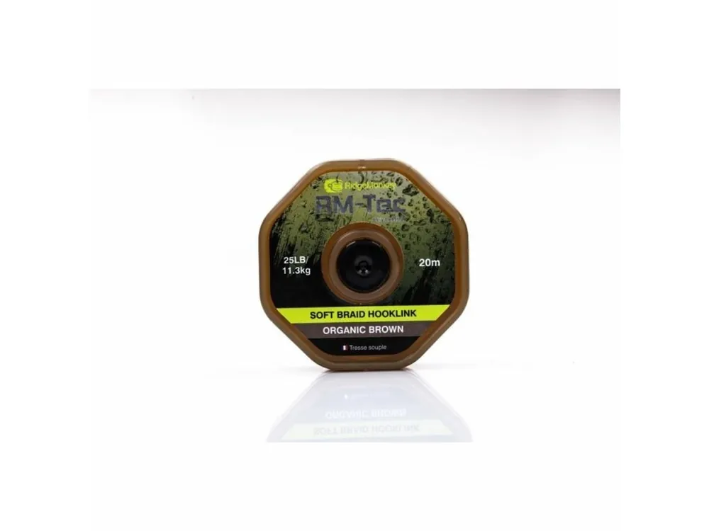 RidgeMonkey Šňůrka RM-Tec Soft Braid Hooklink 25lb 20m Organic Brown Levný