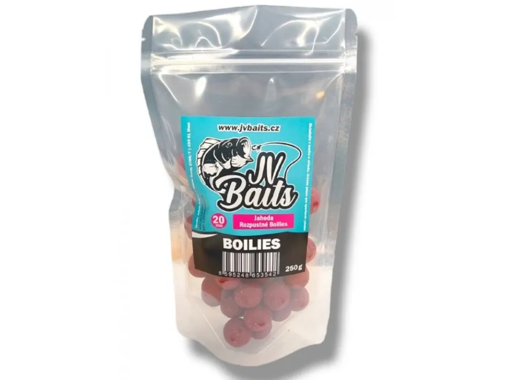 Rychlé Dodání JV Baits rozpustné boilies jahoda 250g 20mm