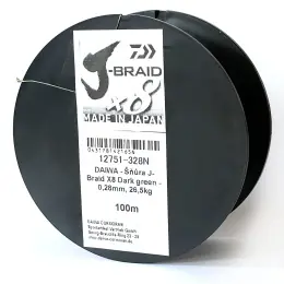 Nová Kolekce DAIWA - Šňůra J-Braid X8 Dark green - 0,28mm, 26,5kg, 100m